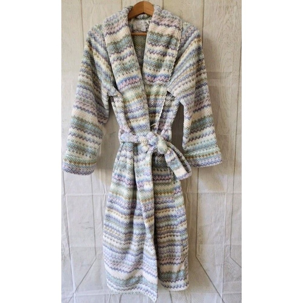 Carole Hochman Bath Robe Womens M Plush Belted Textured Long Sleeve Multicolor